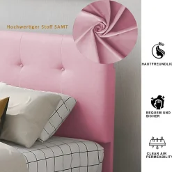 ProximaX Lit simple 90x200 cm en velours beige avec sommier et 2 tiroirs, lit plat pour enfants, adolescents ou invités, rose
