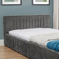 Okwish Lit Simple 90x200 cm enfant Capitonné, Tête de Lit, Structure Bois d'Eucalyptus Métal, Chenille Doux, Gris Foncé, Sans Matelas Hot