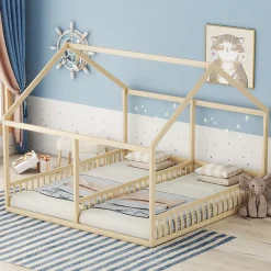 ProximaX Lit simple 90x200 cm modèle maison naturel, lit bas 2-en-1 pour enfants et adolescents, design ludique et multifonction Discount