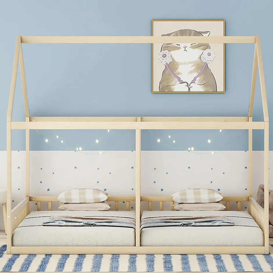 ProximaX Lit simple 90x200 cm modèle maison naturel, lit bas 2-en-1 pour enfants et adolescents, design ludique et multifonction Discount
