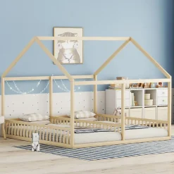ProximaX Lit simple 90x200 cm modèle maison naturel, lit bas 2-en-1 pour enfants et adolescents, design ludique et multifonction Discount