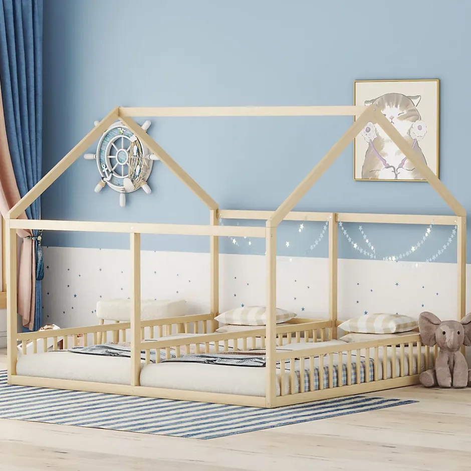 ProximaX Lit simple 90x200 cm modèle maison naturel, lit bas 2-en-1 pour enfants et adolescents, design ludique et multifonction Discount