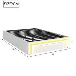 ModernLuxe Lit simple 90x200cm - 2 tiroirs - sans tête de lit - LED - blanc (matelas non inclus)