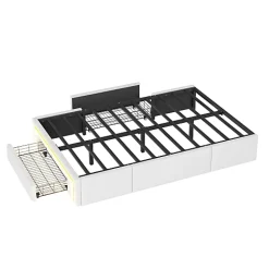 ModernLuxe Lit simple 90x200cm - 2 tiroirs - sans tête de lit - LED - blanc (matelas non inclus)