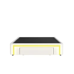 ModernLuxe Lit simple 90x200cm - 2 tiroirs - sans tête de lit - LED - blanc (matelas non inclus)