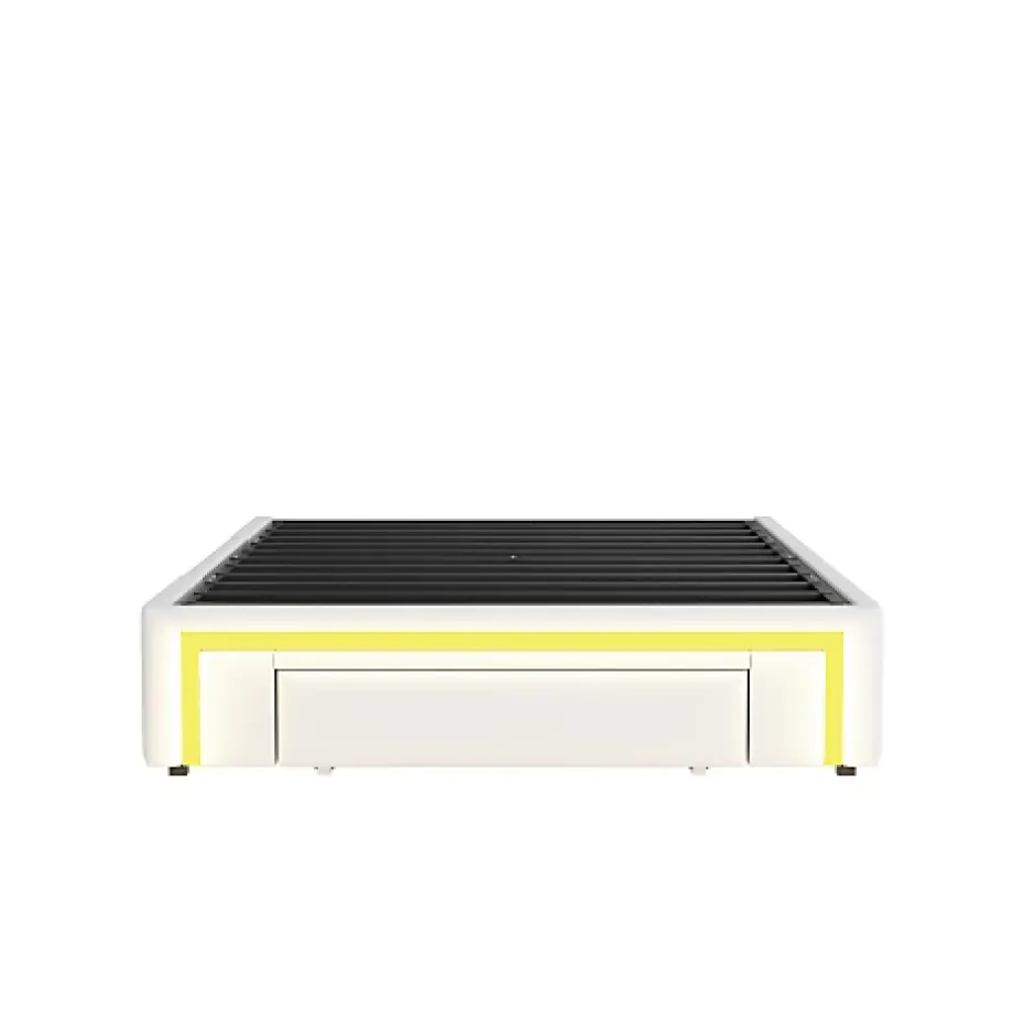 ModernLuxe Lit simple 90x200cm - 2 tiroirs - sans tête de lit - LED - blanc (matelas non inclus)