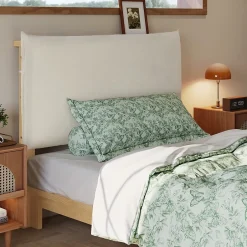 ModernLuxe Lit simple 90x200cm - tête de lit rembourrée amovible - bois massif + éponge + contreplaqué - Naturel (matelas non inclus) Outlet