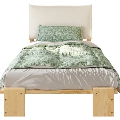 ModernLuxe Lit simple 90x200cm - tête de lit rembourrée amovible - bois massif + éponge + contreplaqué - Naturel (matelas non inclus) Outlet