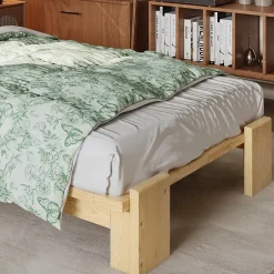 ModernLuxe Lit simple 90x200cm - tête de lit rembourrée amovible - bois massif + éponge + contreplaqué - Naturel (matelas non inclus) Outlet