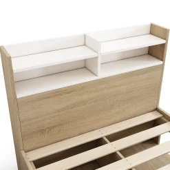 ModernLuxe Lit simple 90x200cm avec 2 tiroirs - tête de lit avec étagère - panneaux de particules+bois massif - Naturel(matelas non inclus)