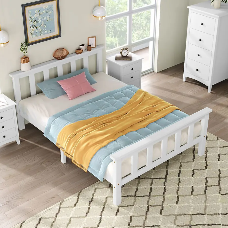 Blackcolors Lit Simple 90x200cm Bois Tête De Lit Pin Blanc
