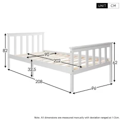 Blackcolors Lit Simple 90x200cm Bois Tête De Lit Pin Blanc