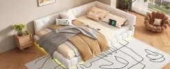 Enfant Fortuna lai Lit Simple 140x200cm, Canapé-Lit avec Éclairage Ambiant, USB, Typ-C, Blanc