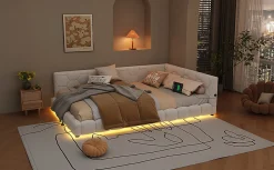 Enfant Fortuna lai Lit Simple 140x200cm, Canapé-Lit avec Éclairage Ambiant, USB, Typ-C, Blanc