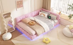 Fortuna lai Lit Simple 140x200cm, Canapé-Lit avec Éclairage Ambiant, USB, Typ-C, Rose Sale