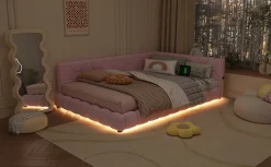 Fortuna lai Lit Simple 140x200cm, Canapé-Lit avec Éclairage Ambiant, USB, Typ-C, Rose Sale