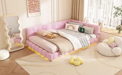 Fortuna lai Lit Simple 140x200cm, Canapé-Lit avec Éclairage Ambiant, USB, Typ-C, Rose Sale