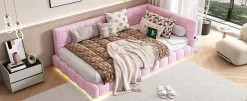 Fortuna lai Lit Simple 90x200cm, Canapé-Lit avec Éclairage Ambiant, USB, Typ-C, Rose Best