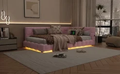 Fortuna lai Lit Simple 90x200cm, Canapé-Lit avec Éclairage Ambiant, USB, Typ-C, Rose Best