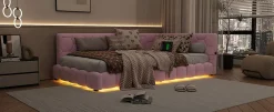 Fortuna lai Lit Simple 90x200cm, Canapé-Lit avec Éclairage Ambiant, USB, Typ-C, Rose Best