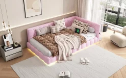 Fortuna lai Lit Simple 90x200cm, Canapé-Lit avec Éclairage Ambiant, USB, Typ-C, Rose Best