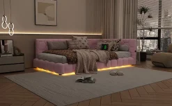 Fortuna lai Lit Simple 90x200cm, Canapé-Lit avec Éclairage Ambiant, USB, Typ-C, Rose Best