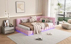 Fortuna lai Lit Simple 90x200cm, Canapé-Lit avec Éclairage Ambiant, USB, Typ-C, Rose Best