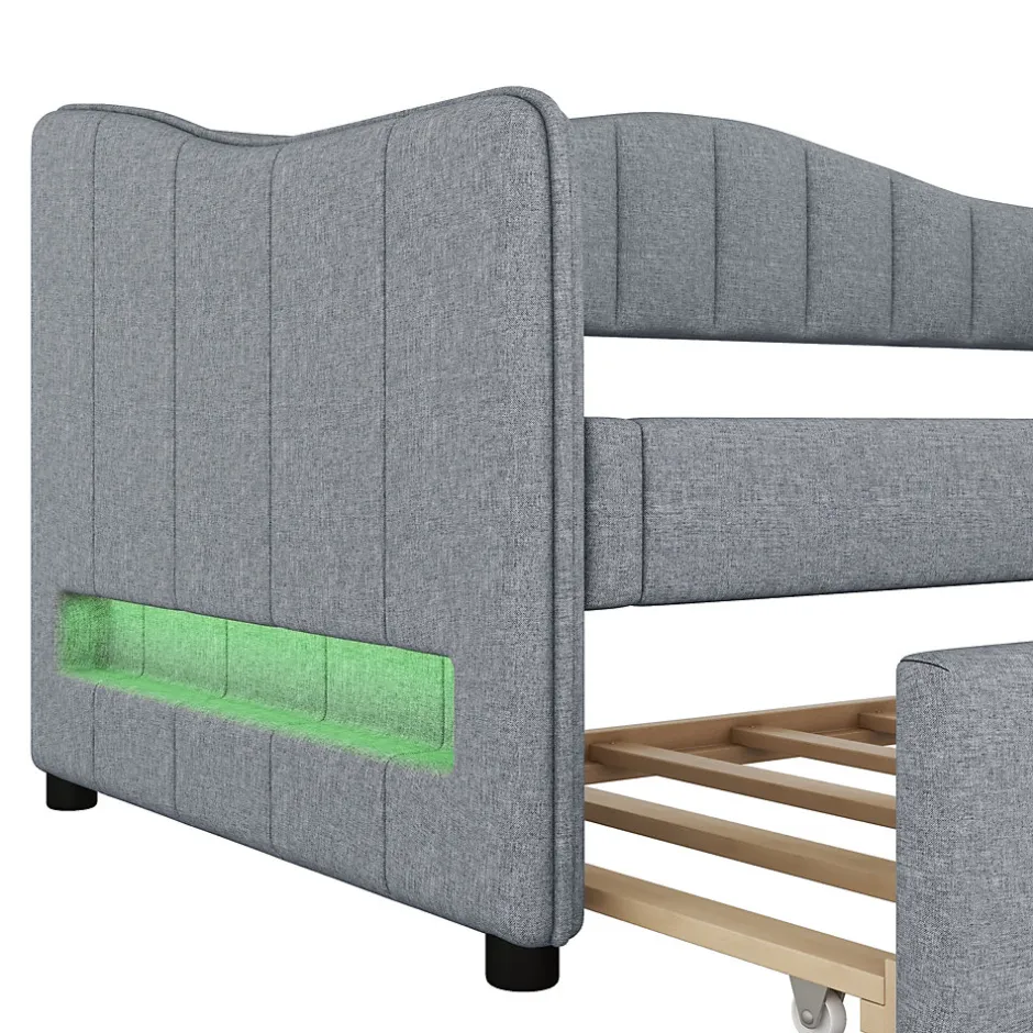 Enfant Fortuna lai Lit Simple 90x200cm, Canapé-Lit avec Tiroirs et Éclairage Ambiant, Beige