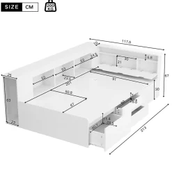 ModernLuxe Lit simple 90x200cm en bois massif - avec rangements multifonctions - Blanc Discount