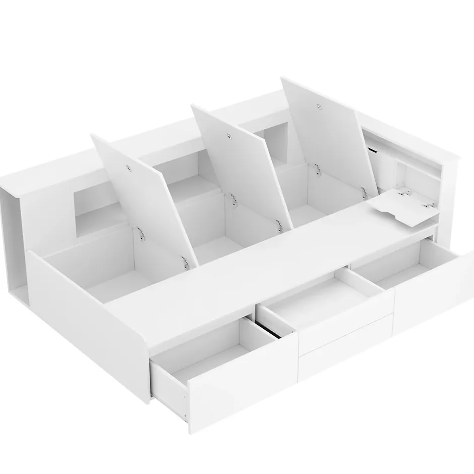 ModernLuxe Lit simple 90x200cm en bois massif - avec rangements multifonctions - Blanc Discount