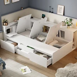 ModernLuxe Lit simple 90x200cm en bois massif - avec rangements multifonctions - Blanc Discount
