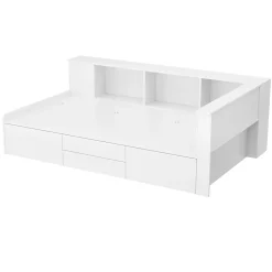 ModernLuxe Lit simple 90x200cm en bois massif - avec rangements multifonctions - Blanc Discount