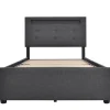 Blackcolors Lit Simple 90x200cm Rembourré Led 2 Tiroirs Tête Réglable Gris