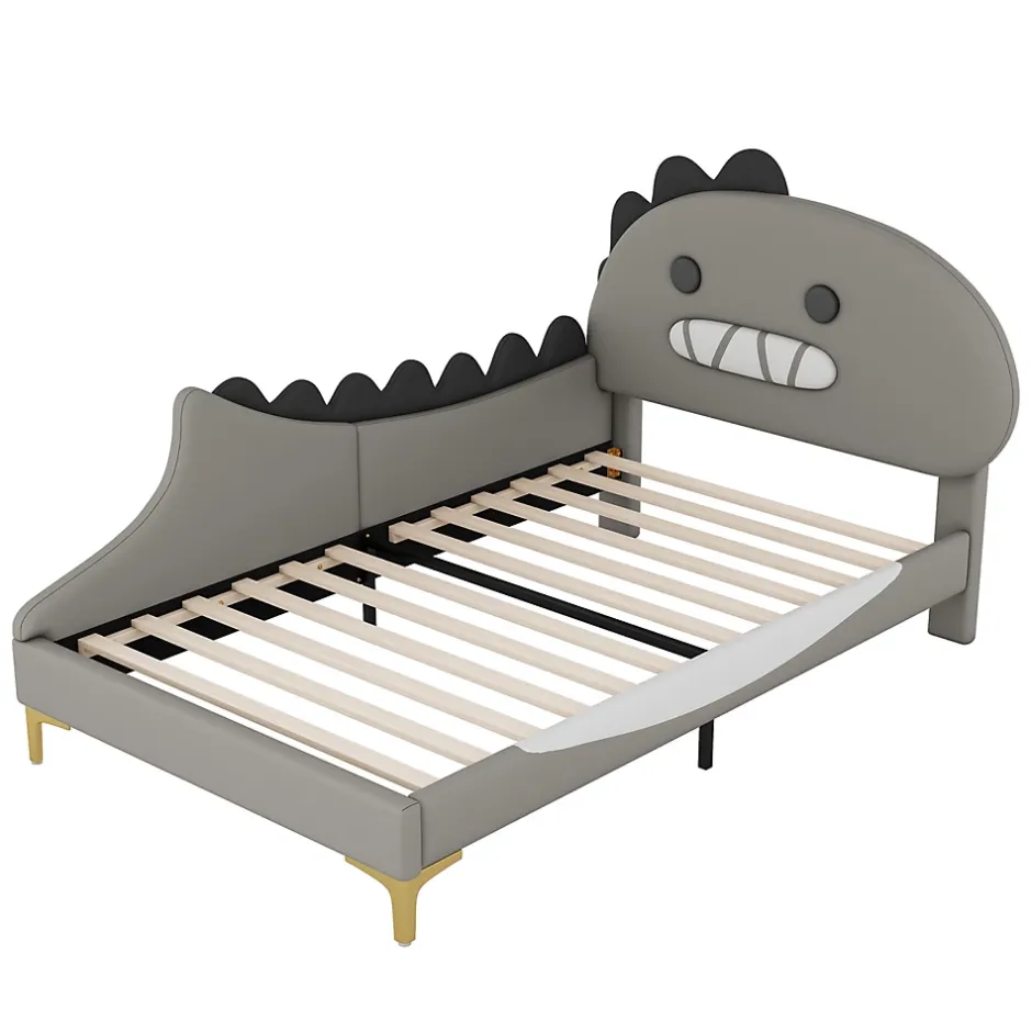 ProximaX Lit simple-Lit pour enfant 90 x 200 cm, forme de dinosaure de dessin animé, lit plat, matériau PU, gris Outlet