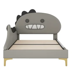 ProximaX Lit simple-Lit pour enfant 90 x 200 cm, forme de dinosaure de dessin animé, lit plat, matériau PU, gris Outlet