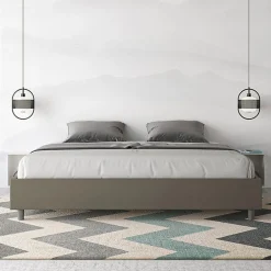 Ityhome Lit sommier avec sommier capitonné 180x210 cappuccino simili cuir Azelia
