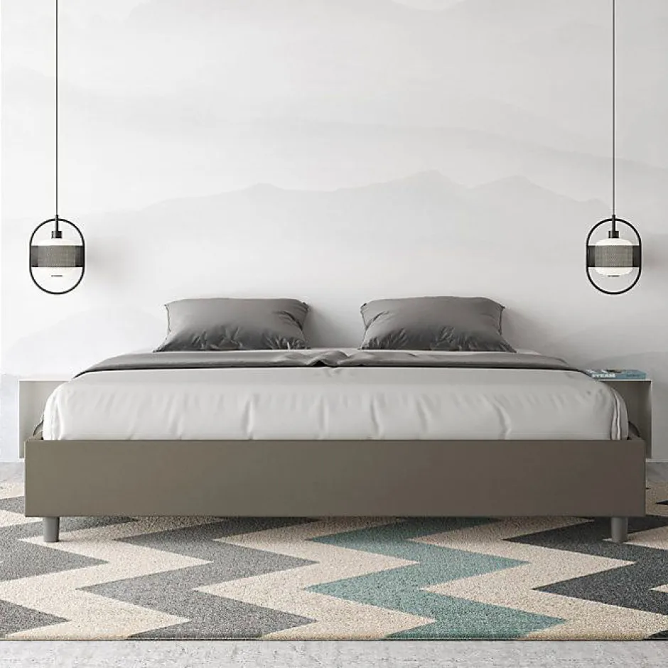 Ityhome Lit sommier avec sommier capitonné 180x210 cappuccino simili cuir Azelia