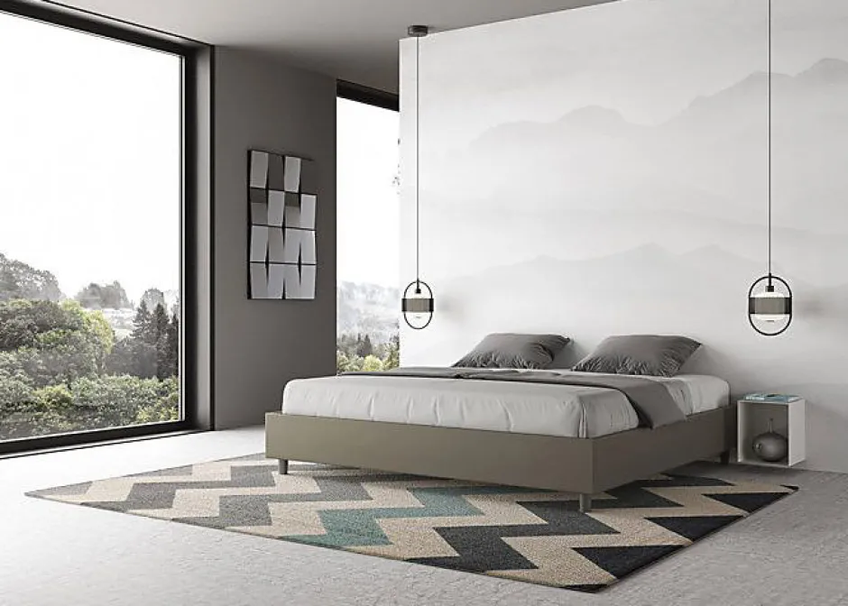 Ityhome Lit sommier avec sommier capitonné 180x210 cappuccino simili cuir Azelia