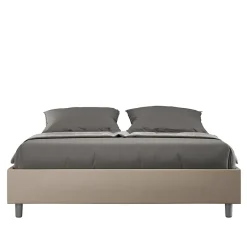 Ityhome Lit Sommier avec sommier capitonné 160x200 Azelia simili cuir gris tourterelle