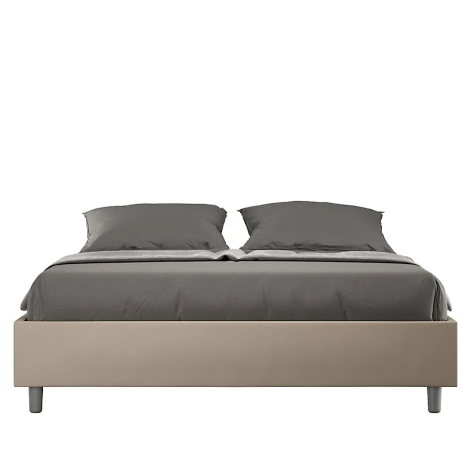 Ityhome Lit Sommier avec sommier capitonné 160x200 Azelia simili cuir gris tourterelle