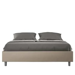 Ityhome Lit Sommier avec sommier capitonné 160x200 Azelia simili cuir gris tourterelle