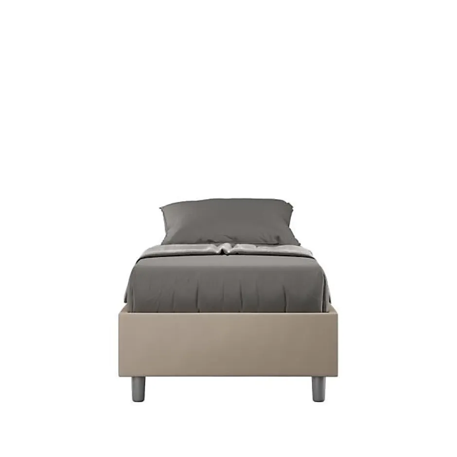 Ityhome Lit Sommier avec sommier capitonné 80x210 Azelia simili cuir gris tourterelle New