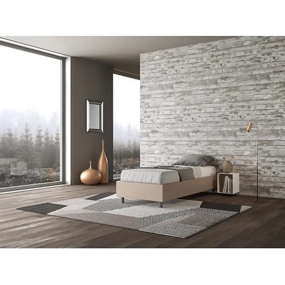 Ityhome Lit Sommier avec sommier capitonné 80x210 Azelia simili cuir gris tourterelle New