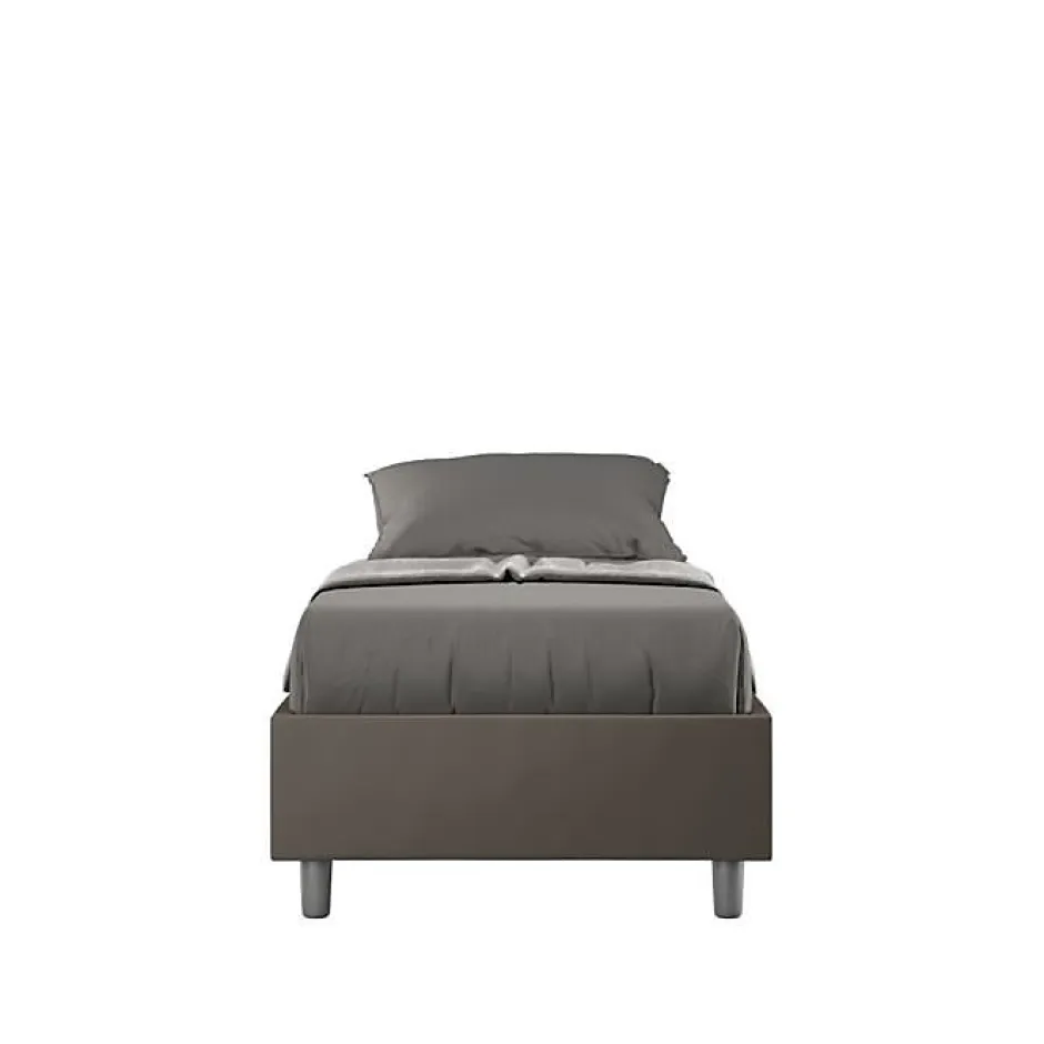 Ityhome Lit Sommier sans sommier capitonné 80x190 simili cuir cappuccino Azelia