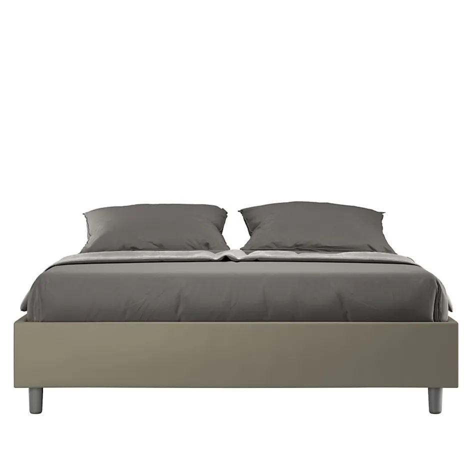 Ityhome Lit sommier sans sommier capitonné 160x190 simili cuir cappuccino Azelia