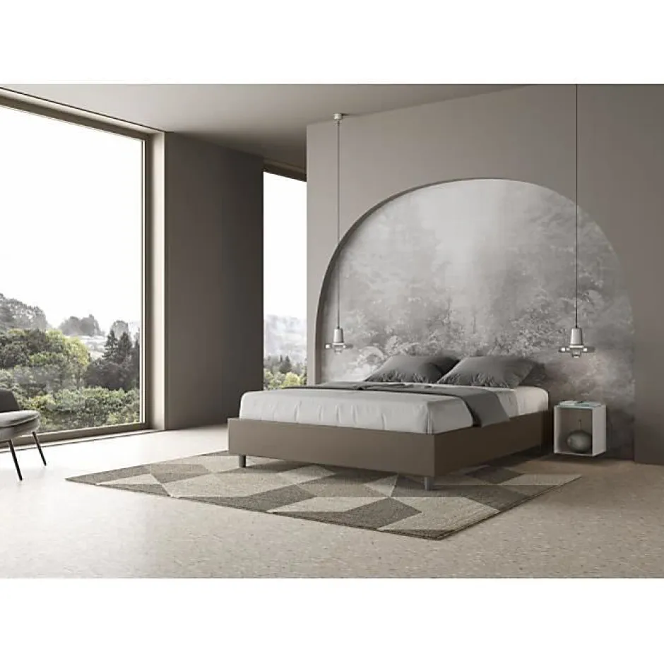 Ityhome Lit sommier sans sommier capitonné 160x190 simili cuir cappuccino Azelia
