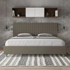 Ityhome Lit Sunny cappuccino en similicuir avec sommier tapissé 200x210