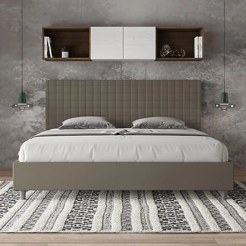 Ityhome Lit Sunny cappuccino en similicuir avec sommier tapissé 200x210
