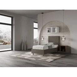 Ityhome Lit Sunny cappuccino en similicuir avec sommier tapissé 80x190