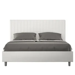 Ityhome Lit Sunny en simili cuir blanc avec sommier tapissé 160x200